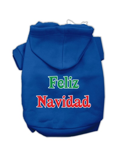 Feliz Navidad Screen Print Pet Hoodies Blue L