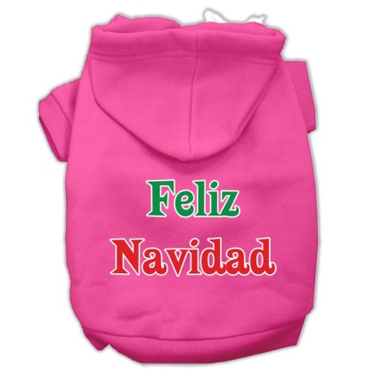 Feliz Navidad Screen Print Pet Hoodies Bright Pink L