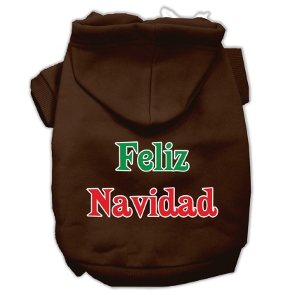 Feliz Navidad Screen Print Pet Hoodies Brown L