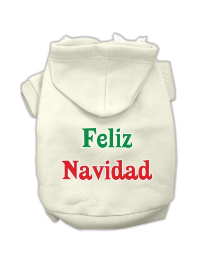 Feliz Navidad Screen Print Pet Hoodies Cream Size L