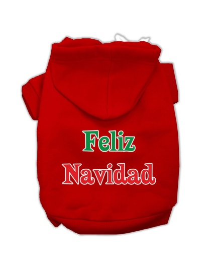 Feliz Navidad Screen Print Pet Hoodies Red Size L