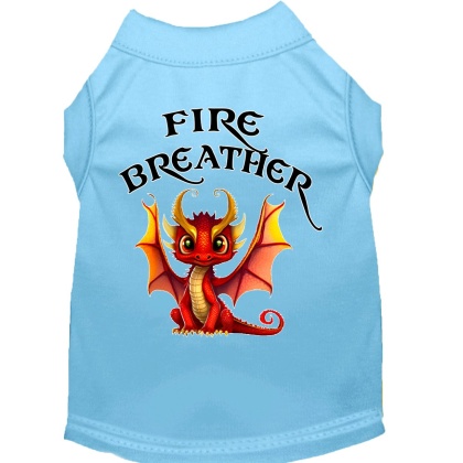 Fire Breather Dragon Screen Print Dog Shirt Baby Blue XS (8)