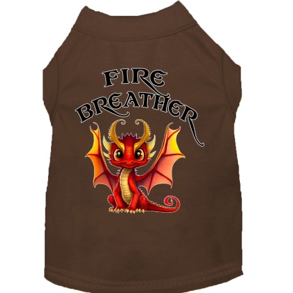 Fire Breather Dragon Screen Print Dog Shirt Brown XS (8)