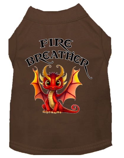Fire Breather Dragon Screen Print Dog Shirt Brown XS (8)