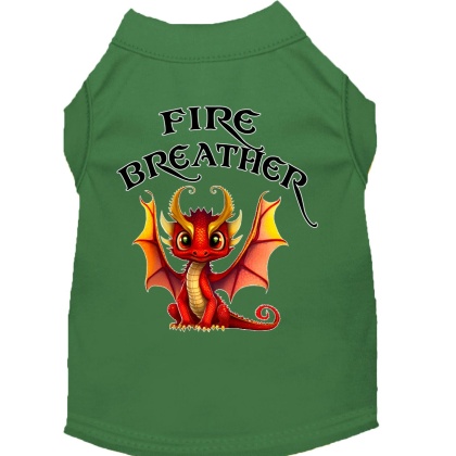 Fire Breather Dragon Screen Print Dog Shirt Green XS (8)