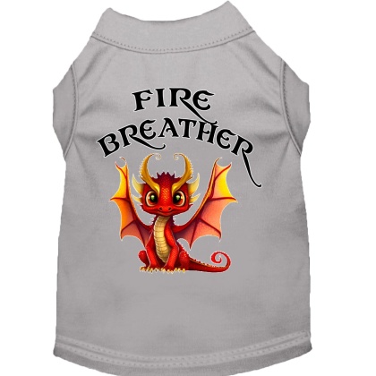 Fire Breather Dragon Screen Print Dog Shirt Grey XS (8)