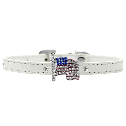 Flag Charm Dog Collar White size 10