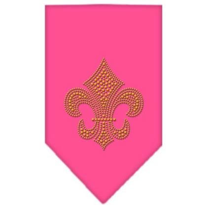 Fleur De Lis Gold Rhinestone Bandana Bright Pink Large