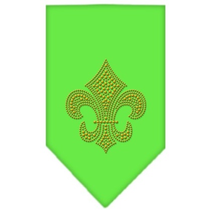 Fleur De Lis Gold Rhinestone Bandana Lime Green Large