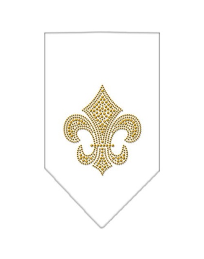 Fleur De Lis Gold Rhinestone Bandana White Large