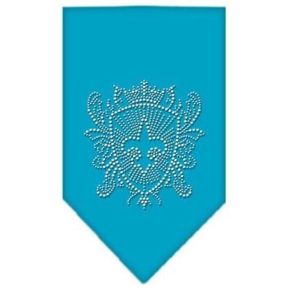 Fleur De Lis Shield Rhinestone Bandana Turquoise Large