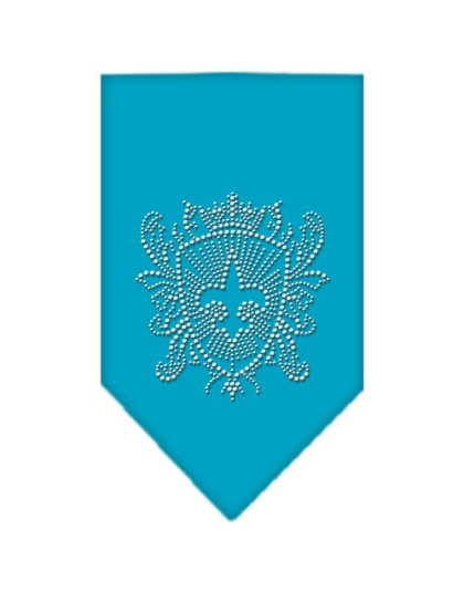 Fleur De Lis Shield Rhinestone Bandana Turquoise Large