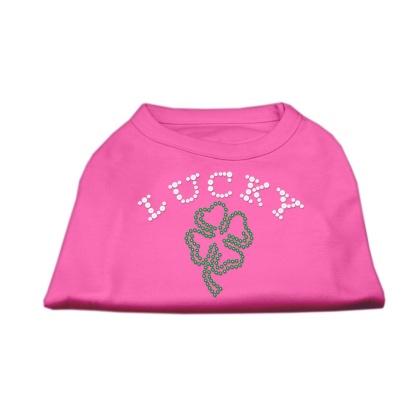 Four Leaf Clover Outline Rhinestone Shirts Bright Pink L