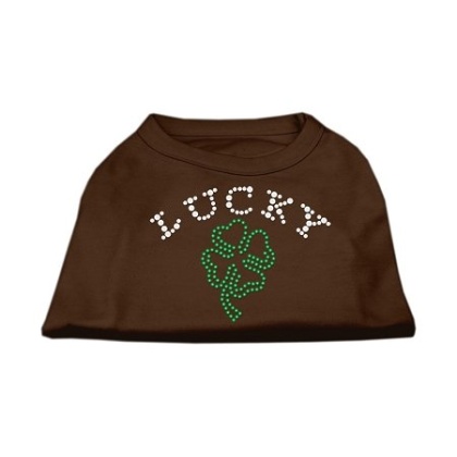 Four Leaf Clover Outline Rhinestone Shirts Brown Lg