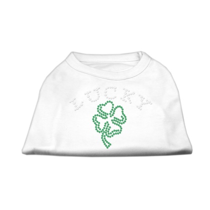 Four Leaf Clover Outline Rhinestone Shirts White L