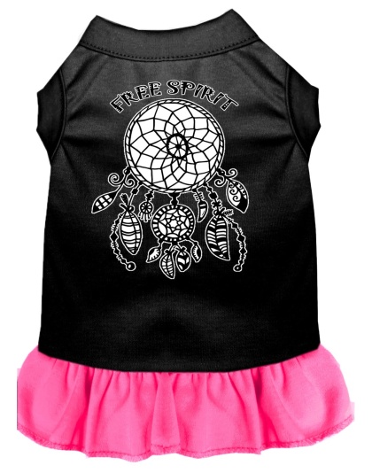 Free Spirit Screen Print Dog Dress Black with Bright Pink Lg