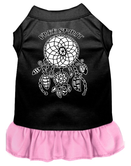 Free Spirit Screen Print Dog Dress Black with Light Pink Lg