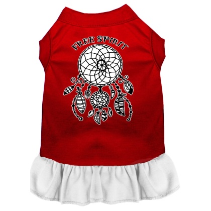 Free Spirit Screen Print Dog Dress Red with White Lg