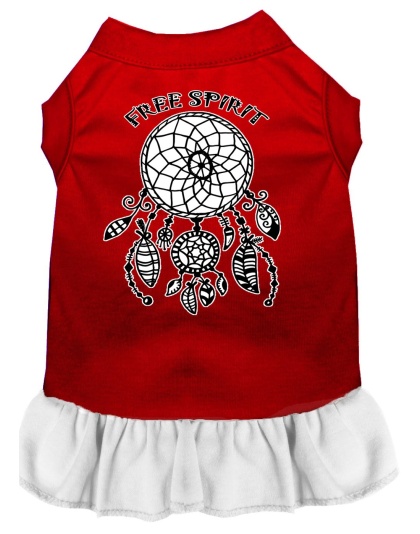 Free Spirit Screen Print Dog Dress Red with White Lg