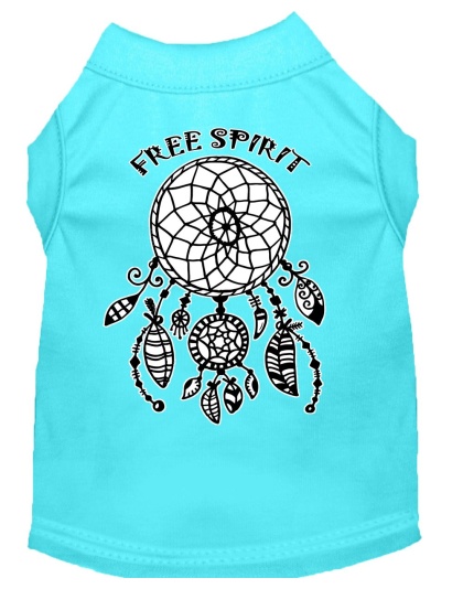 Free Spirit Screen Print Dog Shirt Aqua Lg