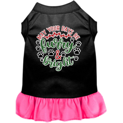Furry and Bright Screen Print Dog Dress Black with Bright Pink Size XS