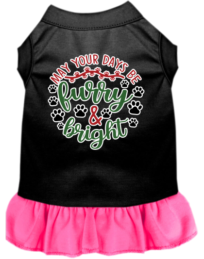 Furry and Bright Screen Print Dog Dress Black with Bright Pink Size XS
