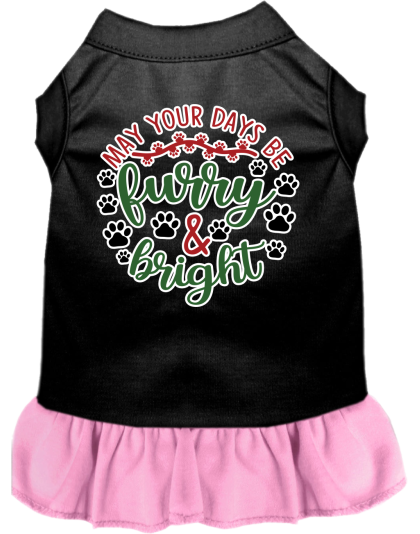 Furry and Bright Screen Print Dog Dress Black with Light Pink Size XS
