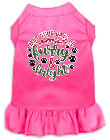 Furry and Bright Screen Print Dog Dress Bright Pink Size XS