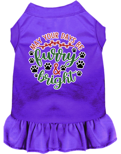 Furry and Bright Screen Print Dog Dress Purple Size XS