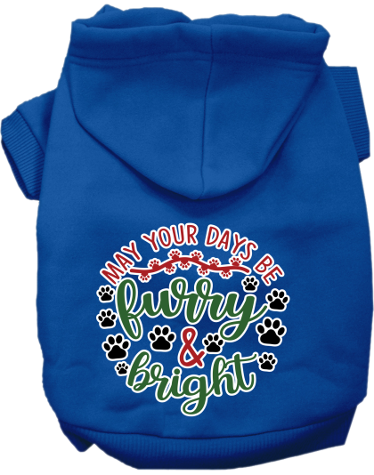 Furry and Bright Screen Print Dog Hoodie Blue Size XS
