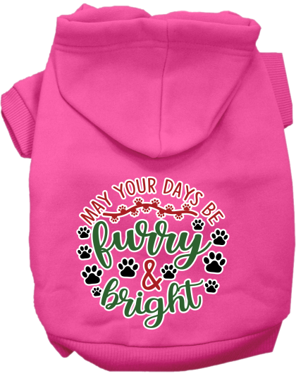Furry and Bright Screen Print Dog Hoodie Bright Pink Size XS