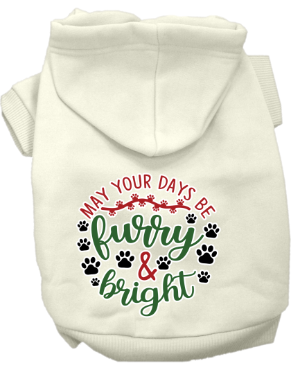 Furry and Bright Screen Print Dog Hoodie Cream Size XS