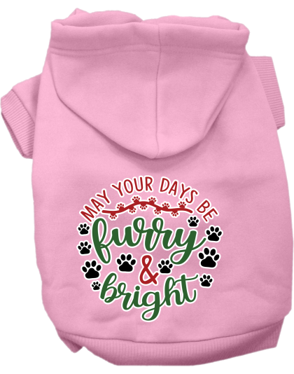 Furry and Bright Screen Print Dog Hoodie Light Pink Size XS