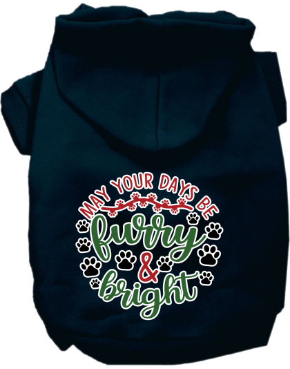 Furry and Bright Screen Print Dog Hoodie Navy Blue Size XS