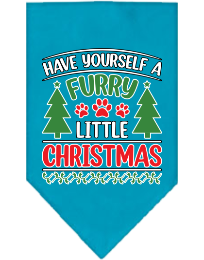 Furry Little Christmas Screen Print Bandana Turquoise Size Small