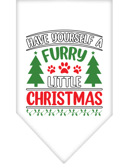 Furry Little Christmas Screen Print Bandana White Size Small