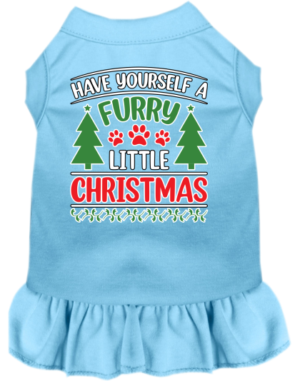 Furry Little Christmas Screen Print Dog Dress Baby Blue Size XS