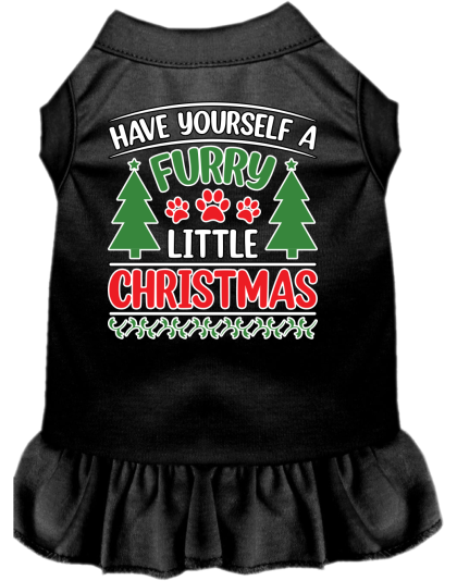 Furry Little Christmas Screen Print Dog Dress Black Size XS