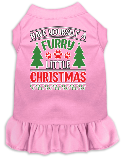 Furry Little Christmas Screen Print Dog Dress Light Pink Size XS