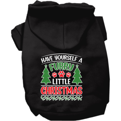 Furry Little Christmas Screen Print Dog Hoodie Black Size XS
