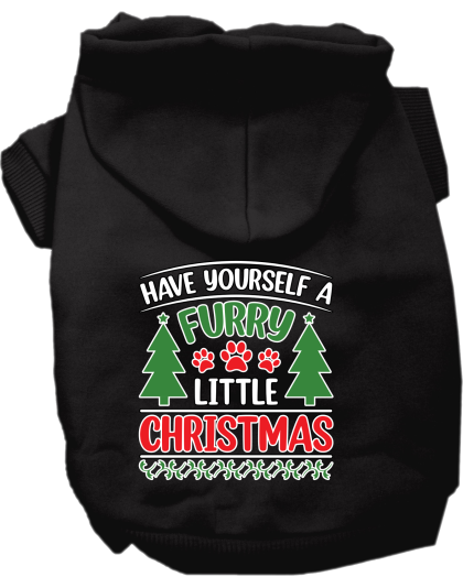 Furry Little Christmas Screen Print Dog Hoodie Black Size XS