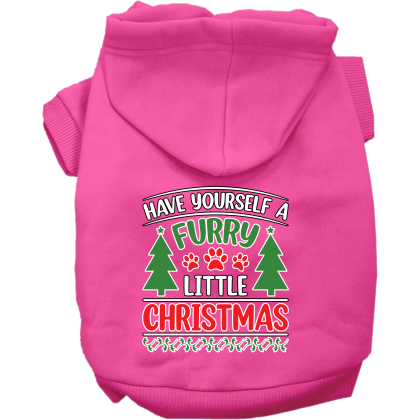 Furry Little Christmas Screen Print Dog Hoodie Bright Pink Size XS
