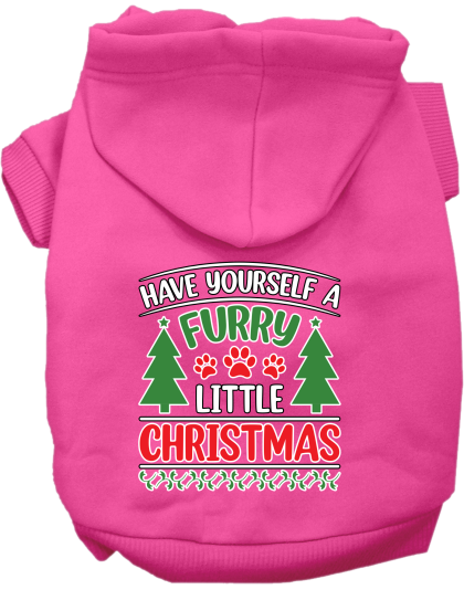 Furry Little Christmas Screen Print Dog Hoodie Bright Pink Size XS