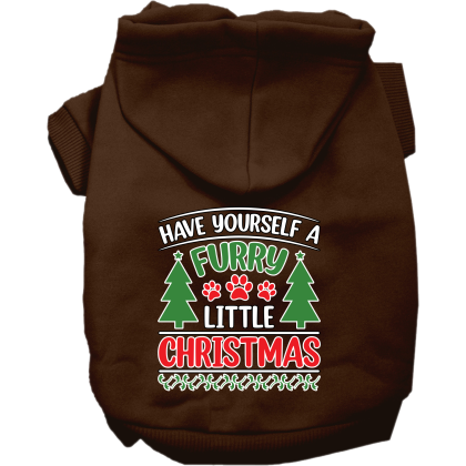 Furry Little Christmas Screen Print Dog Hoodie Brown Size XS