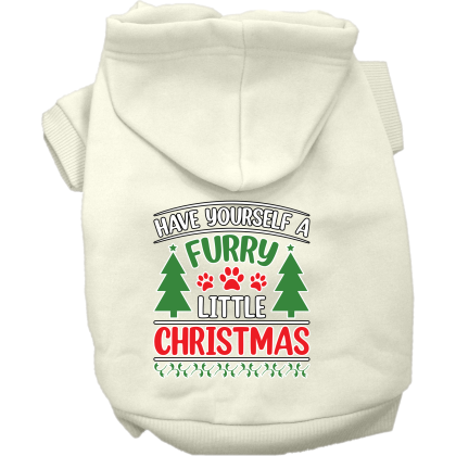 Furry Little Christmas Screen Print Dog Hoodie Cream Size XS