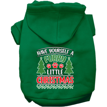 Furry Little Christmas Screen Print Dog Hoodie Emerald Green Size XS