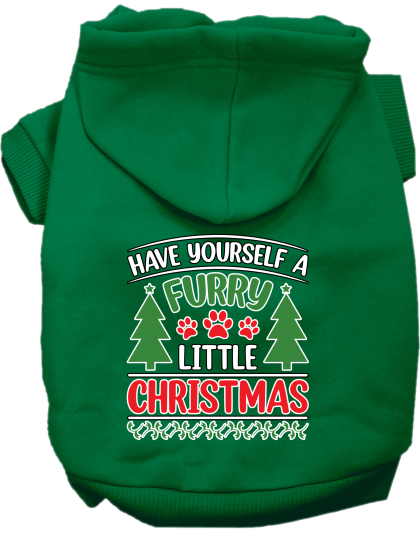 Furry Little Christmas Screen Print Dog Hoodie Emerald Green Size XS