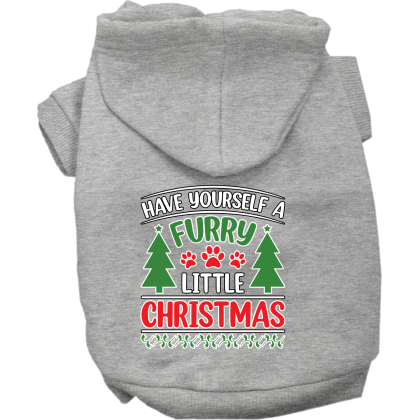 Furry Little Christmas Screen Print Dog Hoodie Grey Size XS