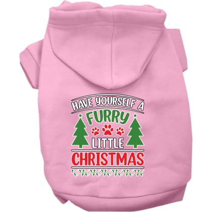 Furry Little Christmas Screen Print Dog Hoodie Light Pink Size XS