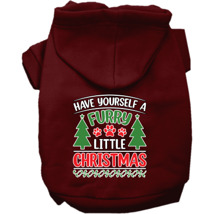 Furry Little Christmas Screen Print Dog Hoodie Maroon Size XS